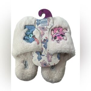Disney Stitch and angel fuzzy cozy warm‎ white slippers size 7/8 NWT